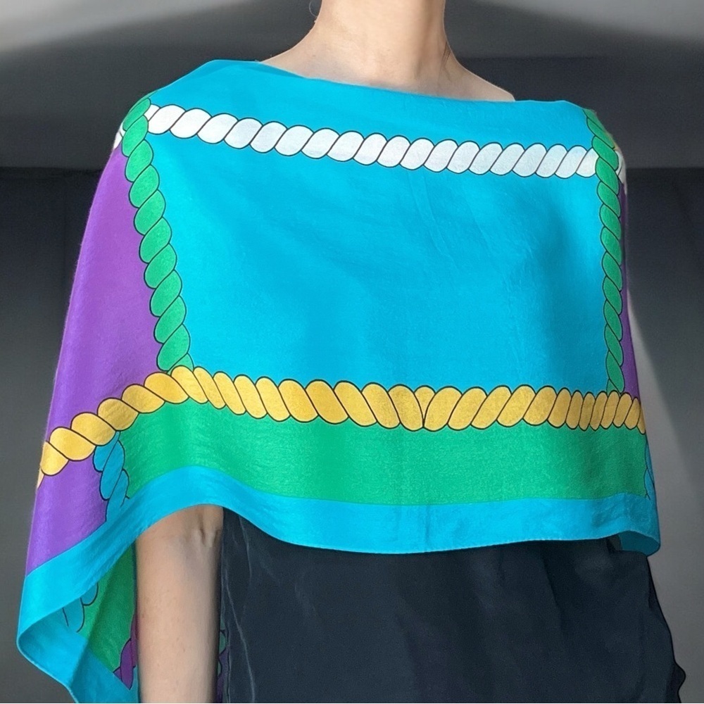VTG 80s Adrienne Vittadini Colorful Silk Scarf Headscarf Oblong Handrolled 15x64